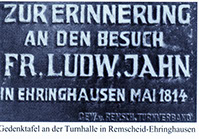 Gedenktafel an den Besuch von Turnvater Jahn im Mai 1814